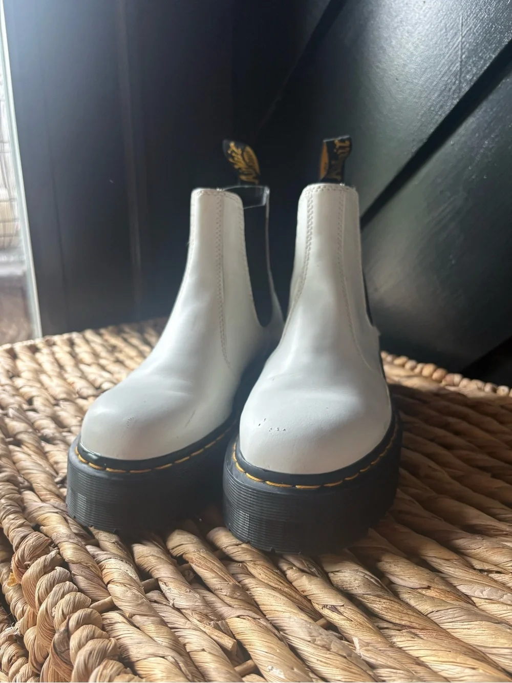 Dr. Martens White Chelsea Platform Boots with Black Soles